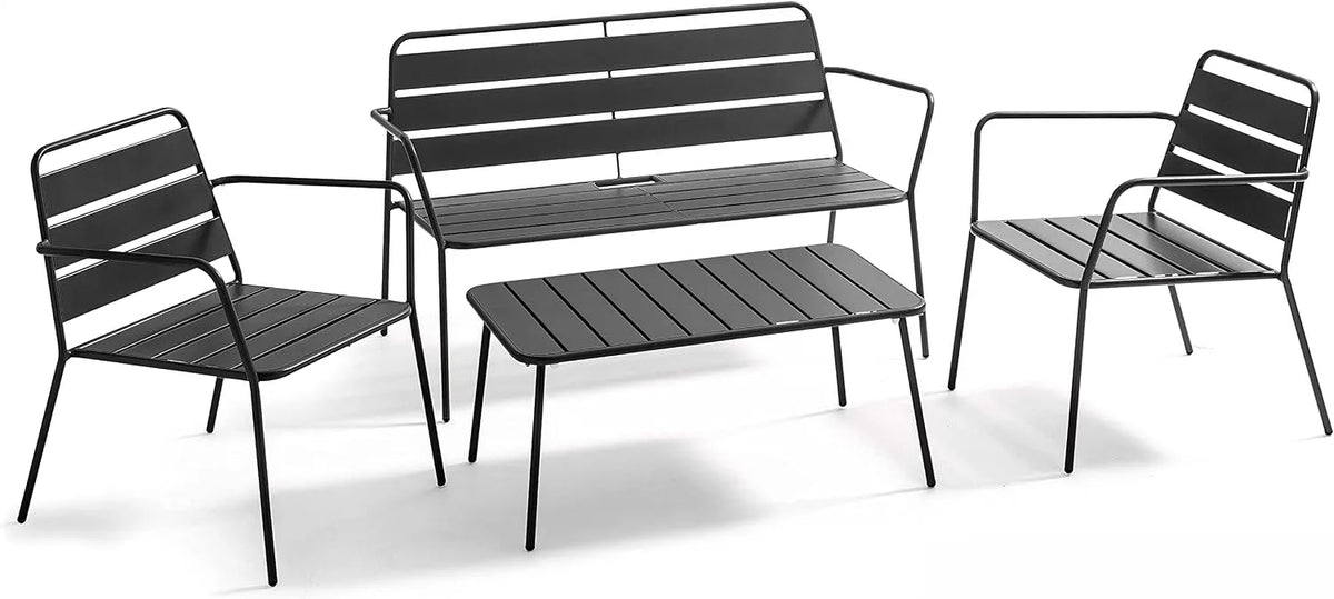 Salon de jardin et ensemble lounge — Palavas, en acier, 4 Places, anthracite