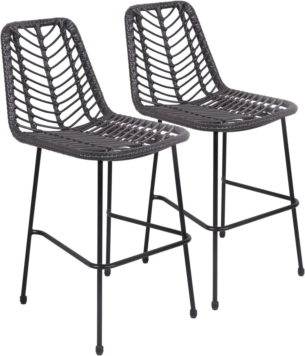 Happy Garden Lot de 2 Tabouret de bar et siège de comptoir en rotin — OKA, avec dossier, noir