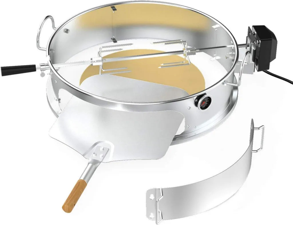 Kit multifonctionnel pour barbecue : anneau à pizza en acier inoxydable avec rôtisserie, pierre et pelle