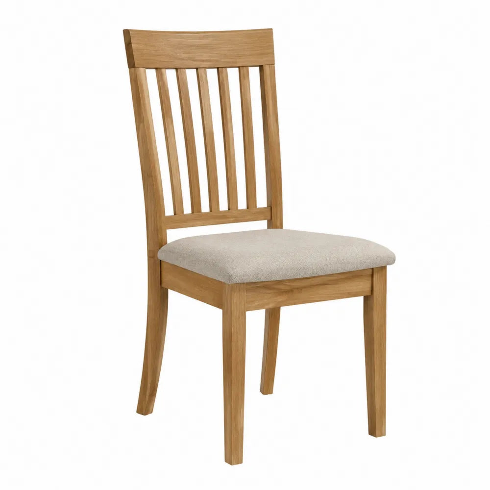 Chaise de salle à manger 48 cm x 56 cm x 96 cm bois d'hévéa massif dossier à barreaux cannage bois assise polyester beige chêne naturel
