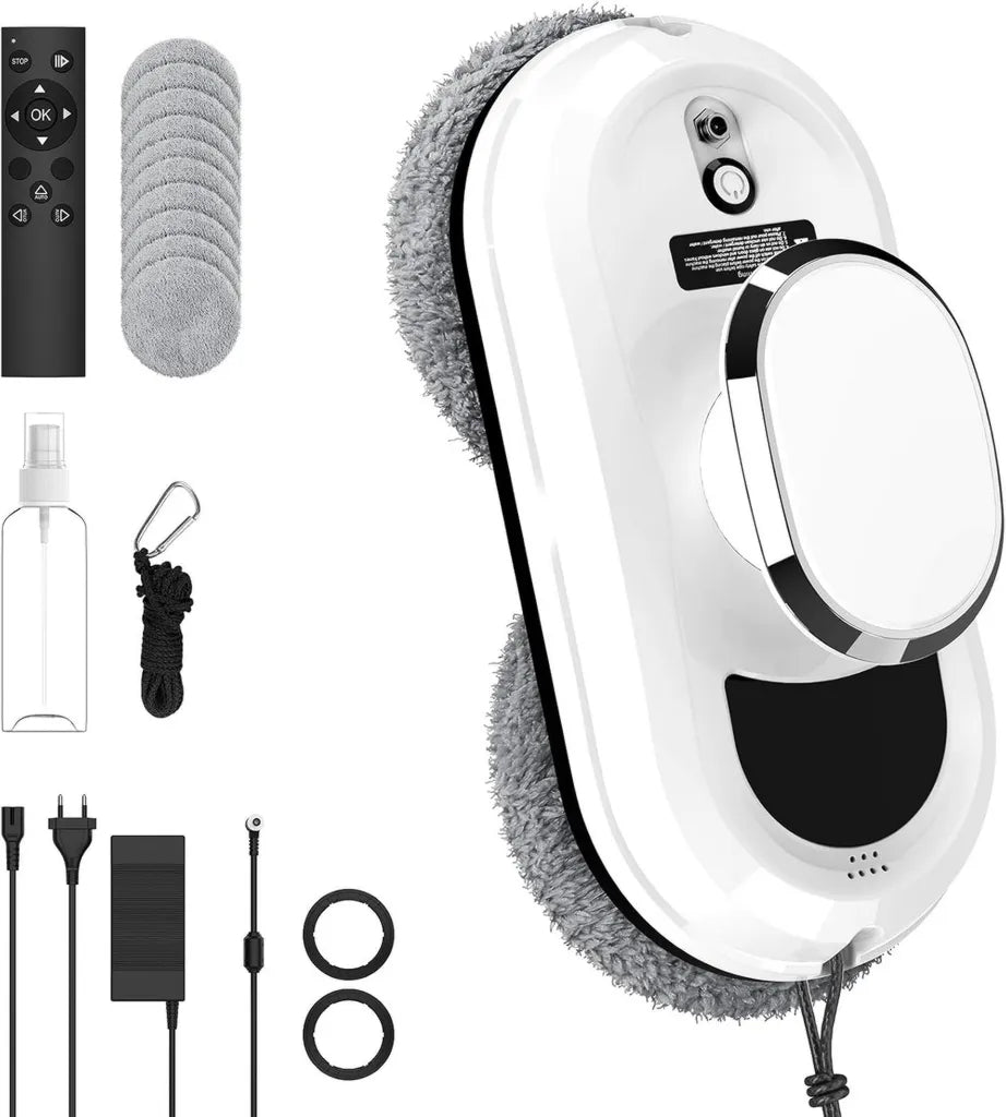 Robot Nettoyeur de Fenêtres 5600 Pa, Intelligent avec Télécommande, Sécurité Antichute, Chiffons Microfibre Inclus