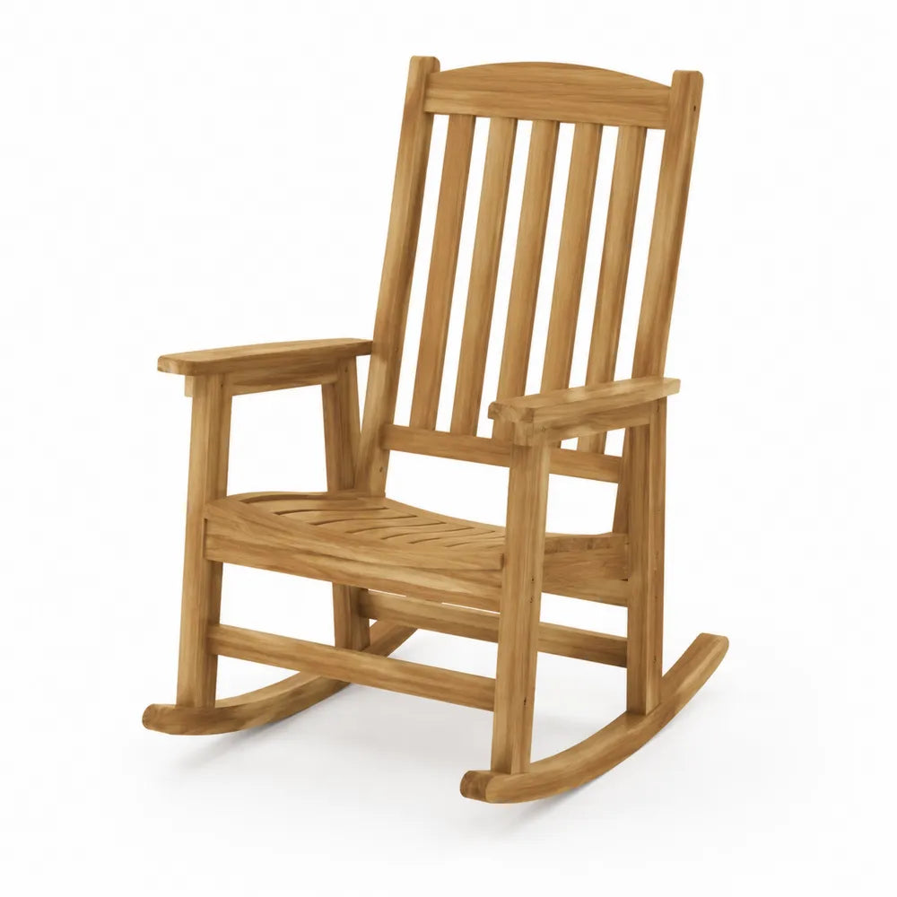 Chaise à bascule de jardin en acacia massif naturel 65 x 90 x 110 cm avec accoudoirs et dossier à lattes