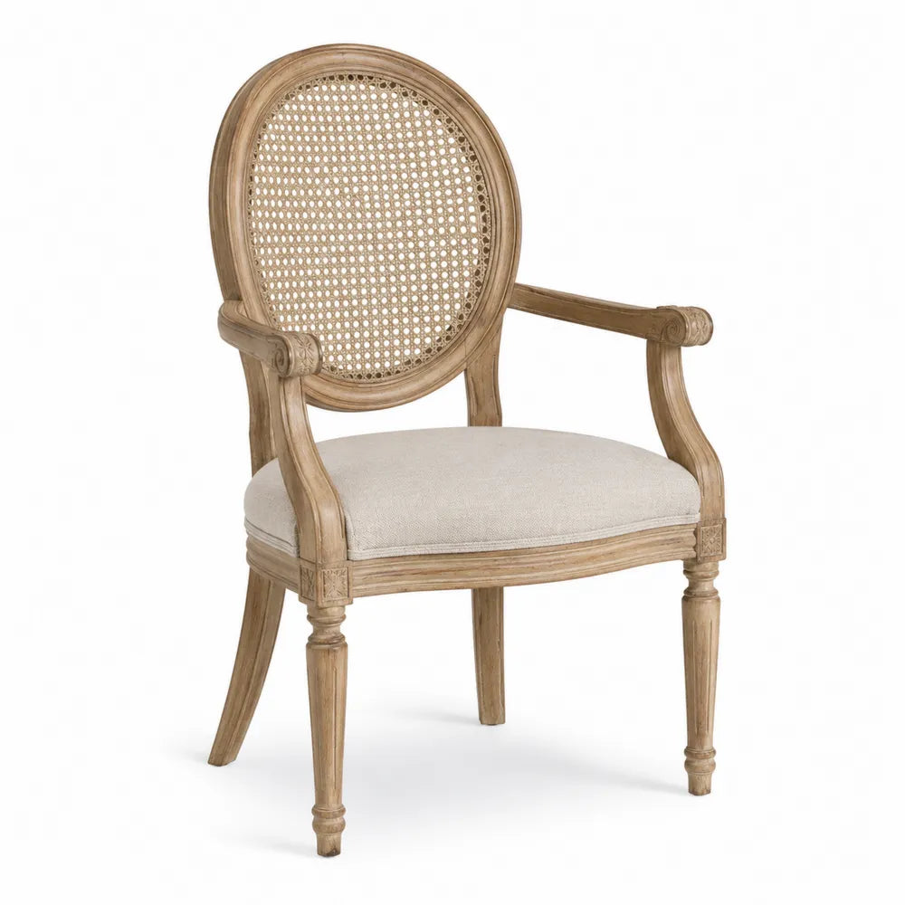 Chaise de salle à manger 62 x 60 x 98 cm bois d’hévéa massif cannage rotin naturel assise tissu beige