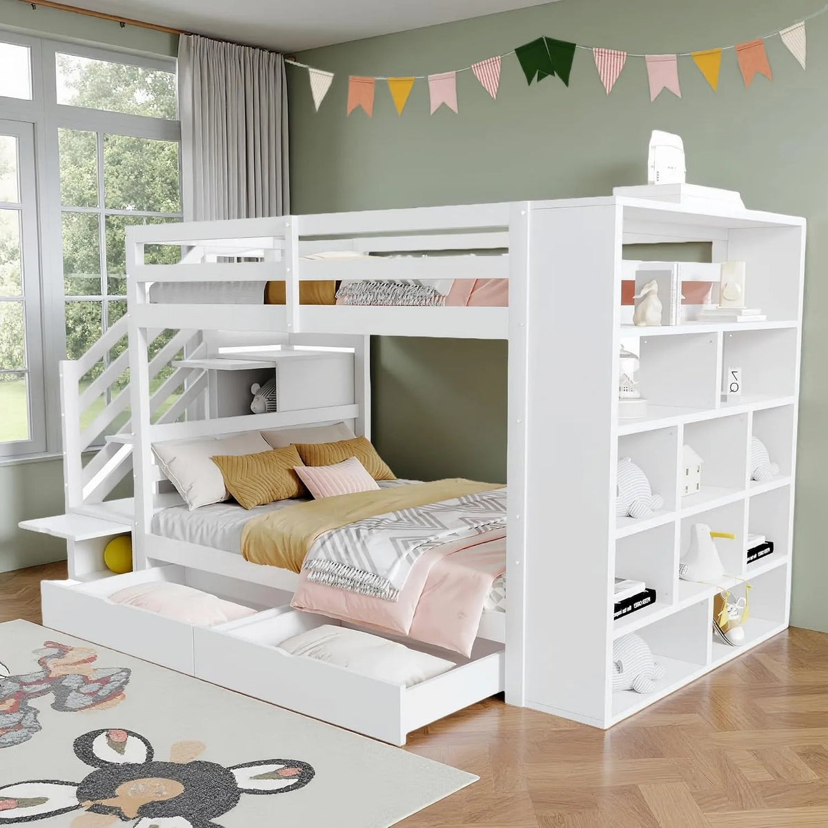 Lit superposé et lit mezzanine: pour enfant, avec rangement, avec tiroirs, avec échelle, 90 × 200 cm, blanc