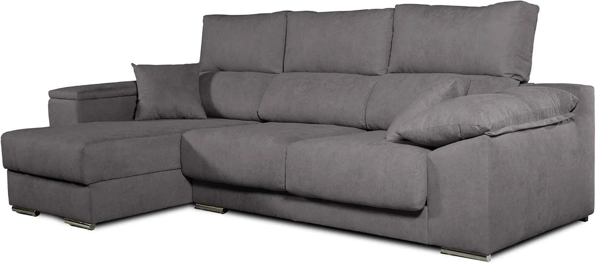 Canapé d'angle et canapé panoramique – angle gauche, revêtement en tissu, avec dossier, réglable, gris, inclinable