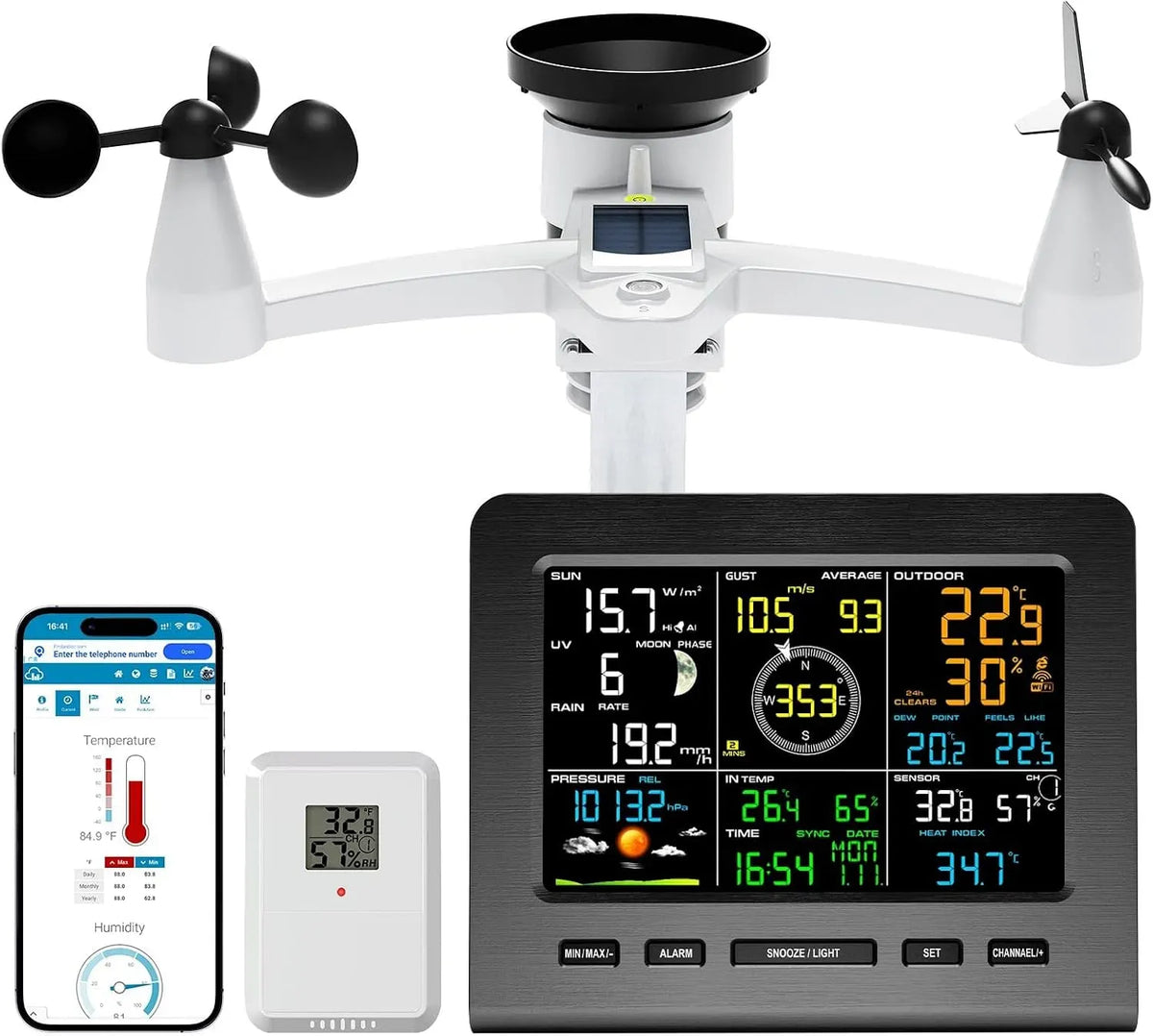 thermomètre, Station, capteur, station météo sans fil, extérieur, Wi-Fi, professionnel, pour intérieur et extérieur