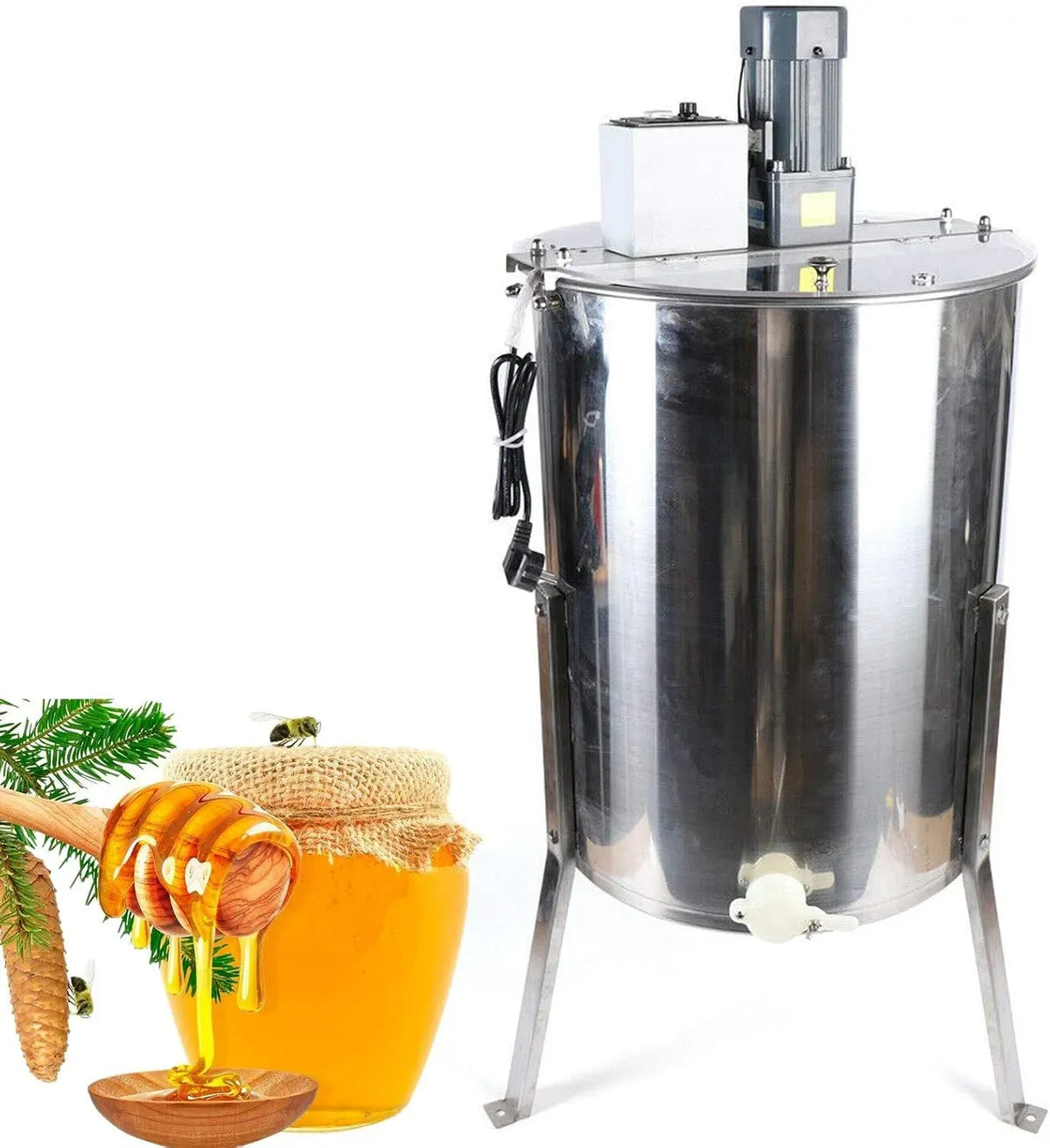 Essoreuse à miel électrique à 4 alvéoles, 140 W en acier inoxydable équipé de réglage de la vitesse et couvercle en acrylique transparent