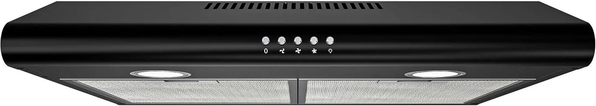 Hotte aspirante, 60cm, 250 m3/h, hotte de cuisine, FIREGAS, évacuation et recyclage, éclairage LED, 3 vitesses, noir, Eclairage LED, Hotte visière