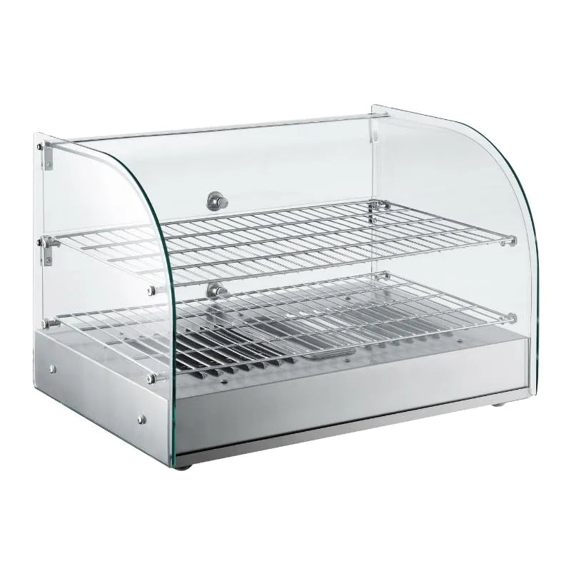 Produit Inox, Vitrine Chauffante Professionnelle 45 L, 30 à 90°C, 800 W, 2 Portes Arrière, Pour Snacks et Pâtisseries