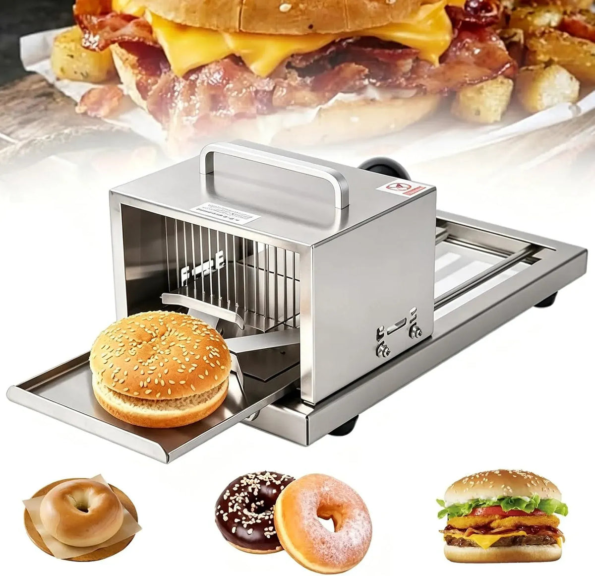 coupe-pousser pour une utilisation, Trancheuse à bagel manuelle avec lame en acier inoxydable, 4 réglages d'épaisseur réglables, guillotine à pain
