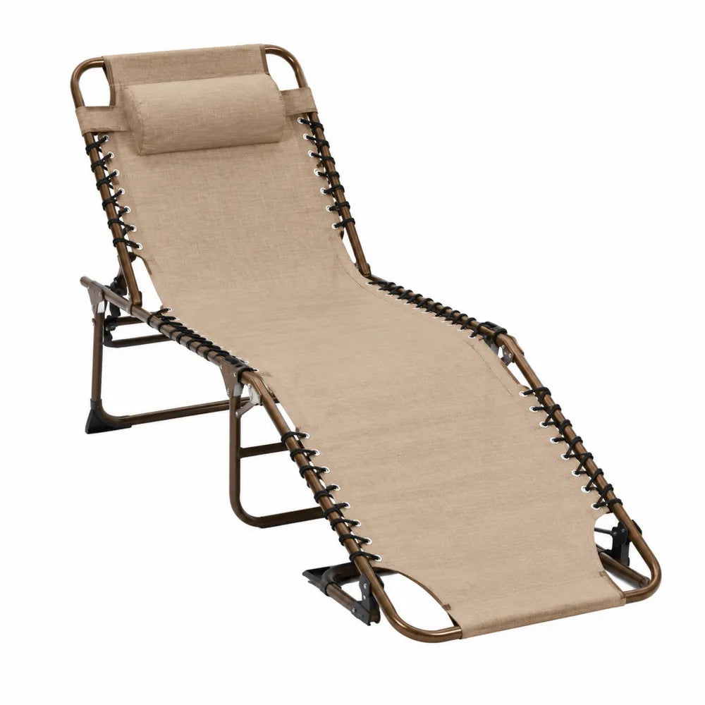 Chaise longue de jardin inclinable pliante 160 x 65 x 110 cm toile polyester enduite PVC beige cadre acier marron bronze