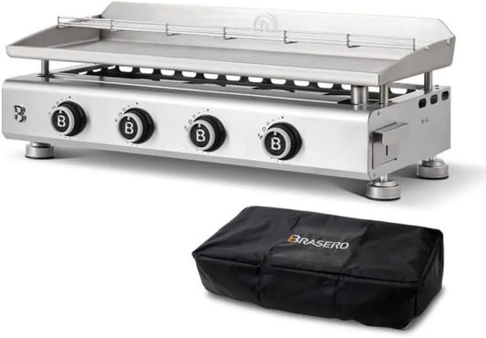Plancha à Gaz Silvia IIG Evo 4 Feux - Inox - 10,6 kW - Surface 84 x 34 cm - Chaleur Uniforme - 12 Personnes - Housse Offerte