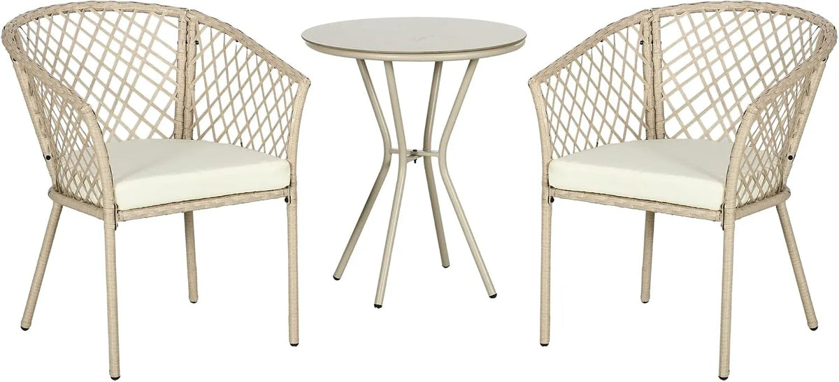 Outsunny Salon de jardin et ensemble lounge — en métal, avec coussins, 3 pièces, beige