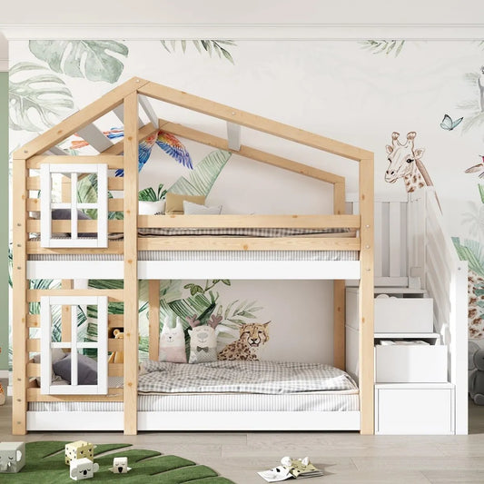 Lit superposé et lit mezzanine: pour enfant, en bois, avec tiroirs, 90 × 200 cm, blanc