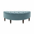 Banc de chambre demi-lune 120 x 45 x 45 cm en velours polyester bleu pétrole avec pieds en bois foncé