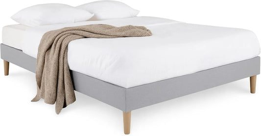 Sommier tapissier QUIMPER 140 x 190 cm Structure en Bois — revêtement en tissu, 140 × 190 cm, gris