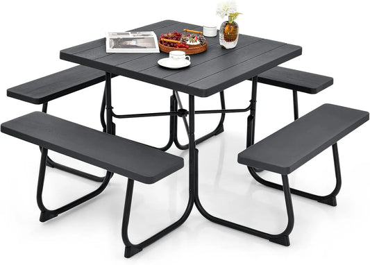 Ensemble de table de pique-nique pour 8 personnes – PEHD, en bois, noir