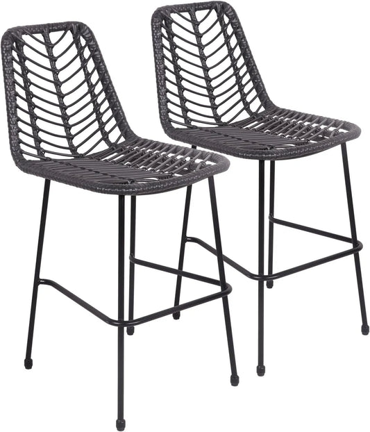 Happy Garden Lot de 2 Tabouret de bar et siège de comptoir en rotin — OKA, avec dossier, noir
