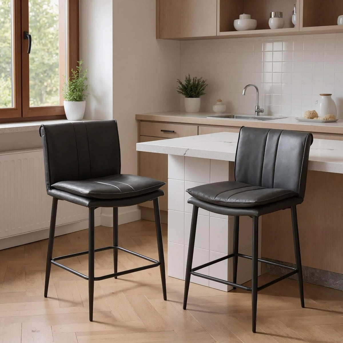 Chaise – en métal, en cuir PU, avec accoudoirs, Lot de 2, gris