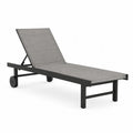 Bain de soleil d’extérieur 195 x 65 x 92 cm en aluminium noir et textilène gris avec roues et dossier réglable