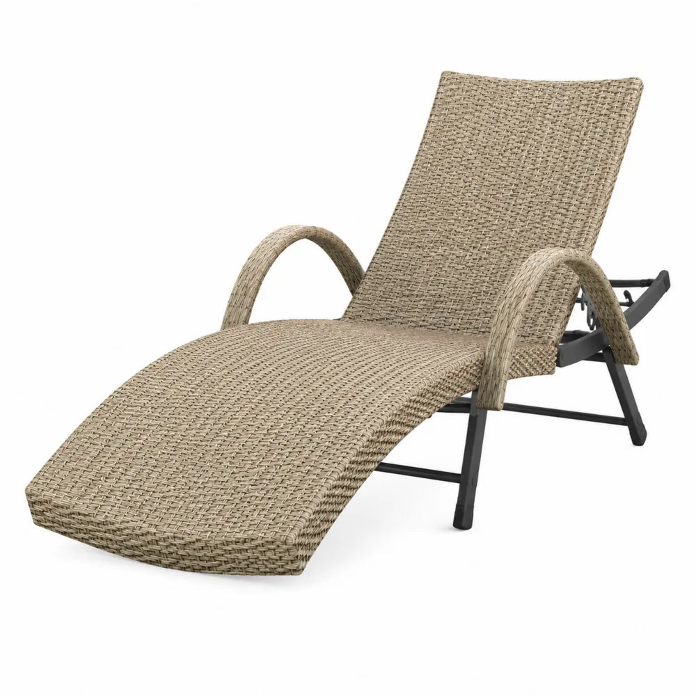 Chaise longue de jardin 195 x 64 x 86 cm en résine tressée beige et acier noir dossier réglable