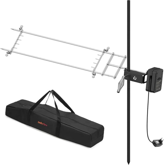 Tournebroche de Camping onlyfire, Hauteur Ajustable 155 cm, avec Sac de Transport, Montage Facile, Gril Extérieur pour Feu de Camp