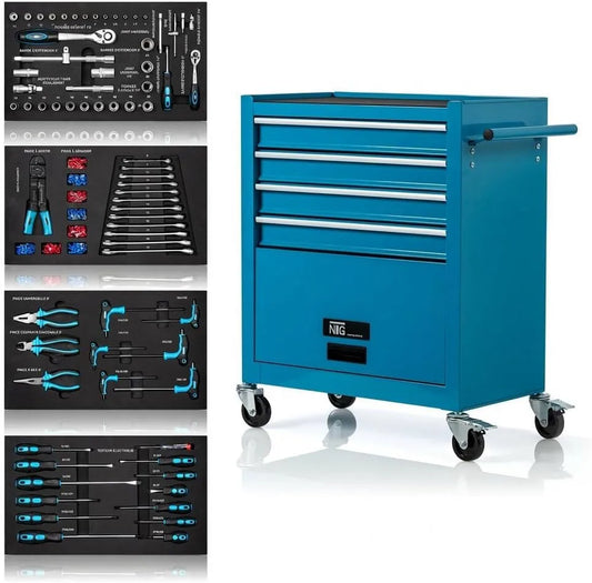Chariot d'atelier avec Outils 70 pièces: format mobile, avec tiroirs, 4 tiroirs, pour l'atelier et le bricolage