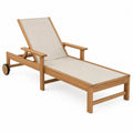 Bain de soleil de jardin réglable en acacia massif et textilène beige avec roues 200 x 65 x 95 cm