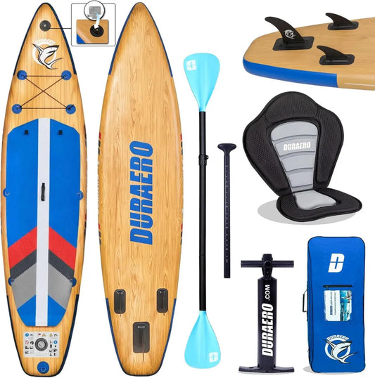 Pack Paddle Gonflable 2-en-1 avec Siège de Kayak, Support Caméra et Pompe, 330x76x15cm, Charge Max 150kg, Sac à Dos Inclus