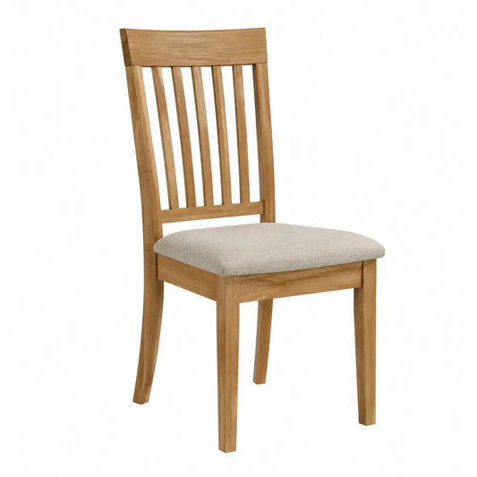 Chaise de salle à manger 48 cm x 56 cm x 96 cm bois d'hévéa massif dossier à barreaux cannage bois assise polyester beige chêne naturel