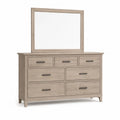 Commode avec miroir 150 x 45 x 180 cm en panneau de particules décor chêne clair avec 7 tiroirs et poignées noires