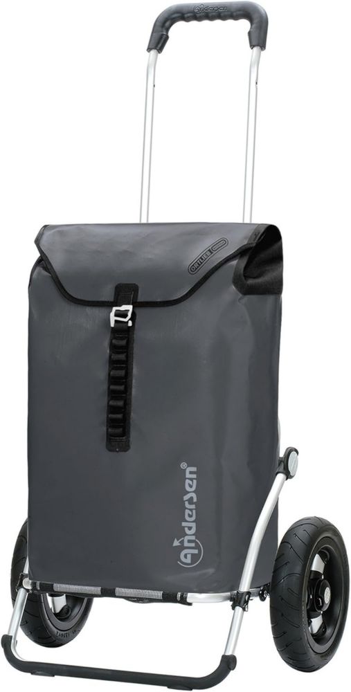 Chariot de Courses Andersen Royal Aluminium avec Roues Pneumatiques 25 cm et Sac Ortlieb 49L Anthracite