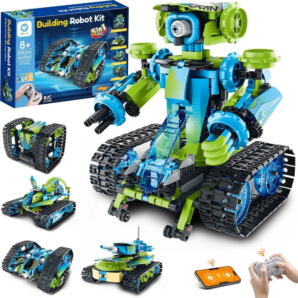 Kit de Robotique 3 en 1 pour Enfants avec Application et Télécommande, Cadeau Technologique Sillbird 662 Pièces