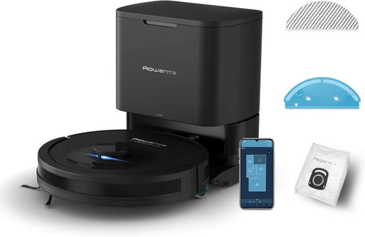 Aspirateur Robot Rowenta Serie 85+, Nettoyage Laser 360°, Aspiration 6000Pa, Vidage Automatique, Noir