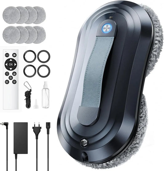 Nettoyeur de Vitres Automatique, Vaporisation Avancée, Aspiration Puissante 7000Pa, Silencieux, Navigation AI, Sécurité Bord, Inclus 10 Lingettes