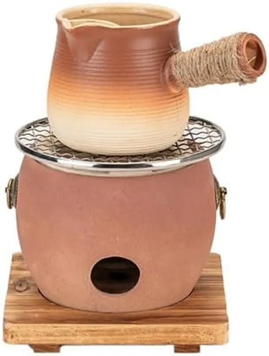 Barbecue Hibachi en Argile Rouge avec Théière en Céramique pour Camping