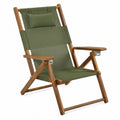 Fauteuil relax de jardin pliant inclinable 72 x 87 x 102 cm bois d'acacia toile polyester vert olive avec accoudoirs