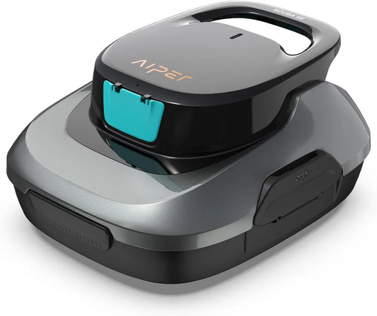 Robot Nettoyeur de Piscine AIPER, Sans Fil avec Double Moteurs et Brosses, 90 Min de Nettoyage, Stationnement Automatique, Idéal pour Piscines Hors Sol - Gris
