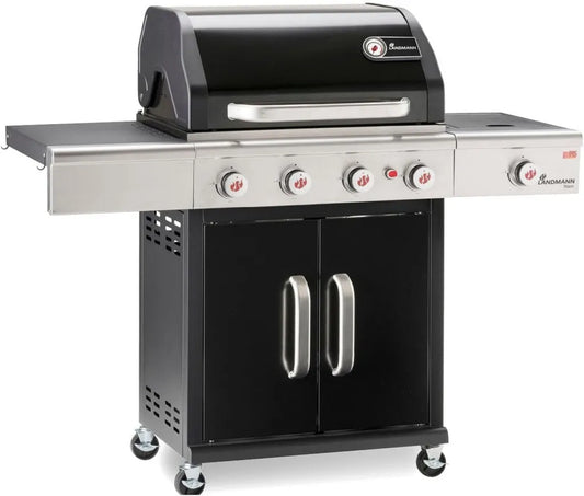 Barbecue à gaz LANDMANN Triton maxX 4.1 - Haute performance avec couvercle à double paroi et zone maxX - Grille en fonte émaillée - Noir