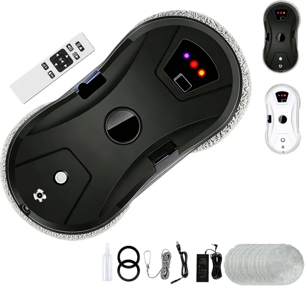 Robot Lave-vitres Intelligent Valisus avec Pulvérisateur, 5600 Pa, Lingettes Microfibre et Télécommande - Noir