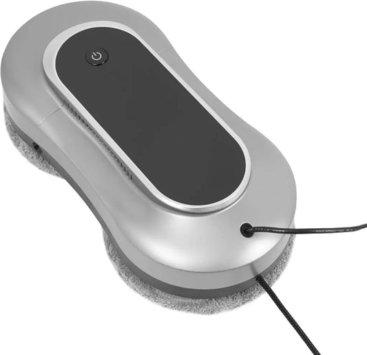 Robot lave-vitres automatique avec réservoir 70 ml et corde de sécurité, gris argenté