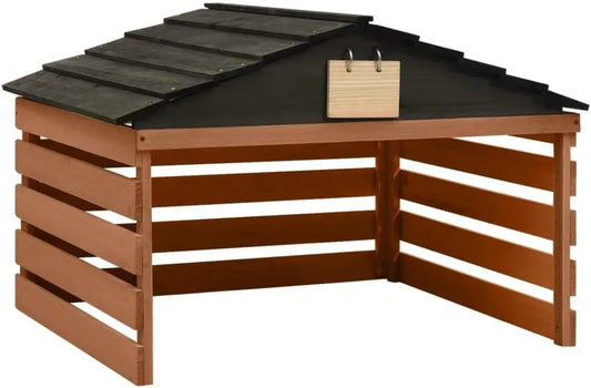 Abri en Sapin pour Robot Tondeuse avec Protection Intempéries, Noir et Marron, 78 x 74 x 54 cm