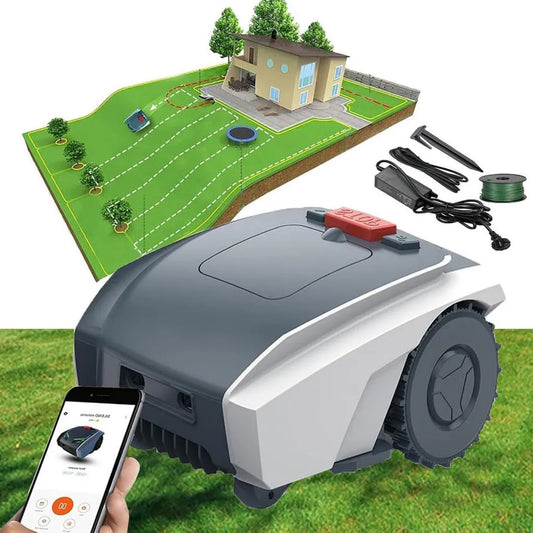 Tondeuse Robot Automatique pour Jardins jusqu'à 1500 m² - Contrôle Wi-Fi via Smartphone, Gris