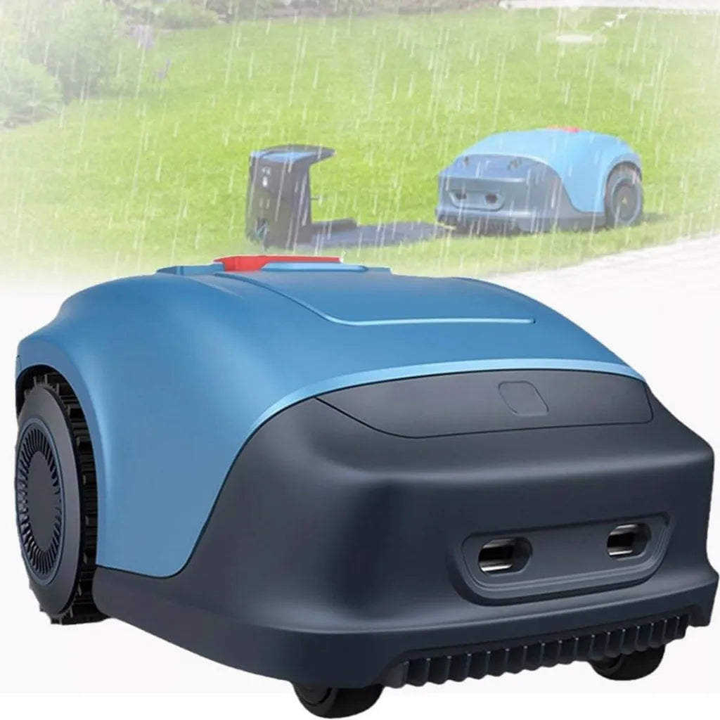 Tondeuse Robot Automatique 1000m² avec Batterie 18V, Base de Recharge, Coupe 18cm, Inclinaison 18°, Abri 48x38x26cm, Système Antivol