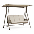Balancelle de jardin 3 places avec auvent en acier et résine tressée 170 x 110 x 153 cm coussins beige