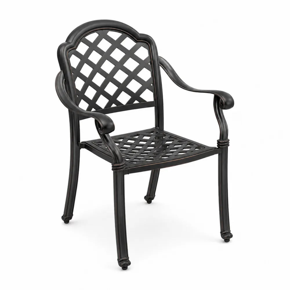 Chaise de jardin avec accoudoirs 62 x 60 x 92 cm aluminium moulé noir dossier et assise à treillis
