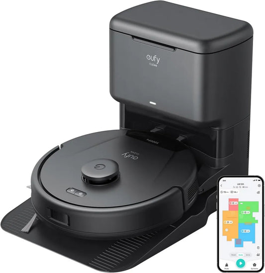 eufy L60 Robot Aspirateur avec Vidange Automatique et Navigation Laser, 5000 Pa, Démêlage Cheveux, 60 Jours d'Autonomie