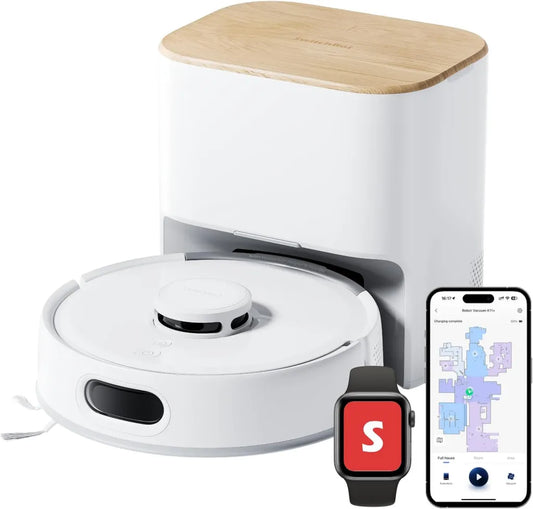 Aspirateur Robot SwitchBot K11+ avec Serpillère, Aspiration Puissante 6000 Pa, Vidange Automatique, Cartographie LDS Intelligente, Design Mince