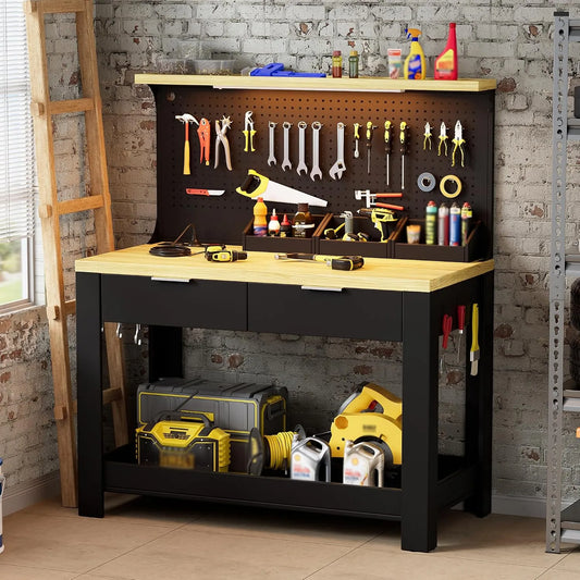 Établi d'atelier et table de travail – avec tiroirs, affichage LED, 2 Tiroirs, 56 × 110 × 135CM, 200KG, pour l'atelier et le bricolage