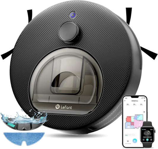 Aspirateur Robot 3 en 1 Lefant M330 Plus avec Navigation LiDAR, 5000Pa, Nettoyage Automatique, Compatible APP/Alexa, Noir